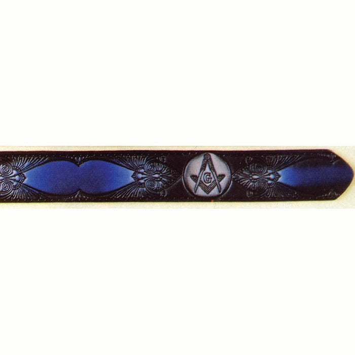 Blue & Black Masonic Deeply Embossed Dyed Leather Belt - 42" to 54"