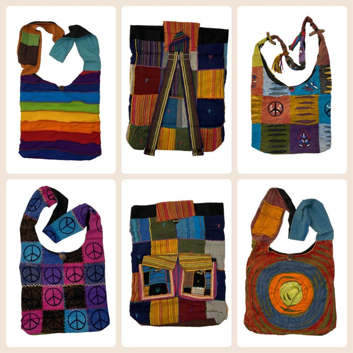 Hippie Nepal Bags - Casual Purses & Backpacks - 100% Cotton Colorful Cloth Bags