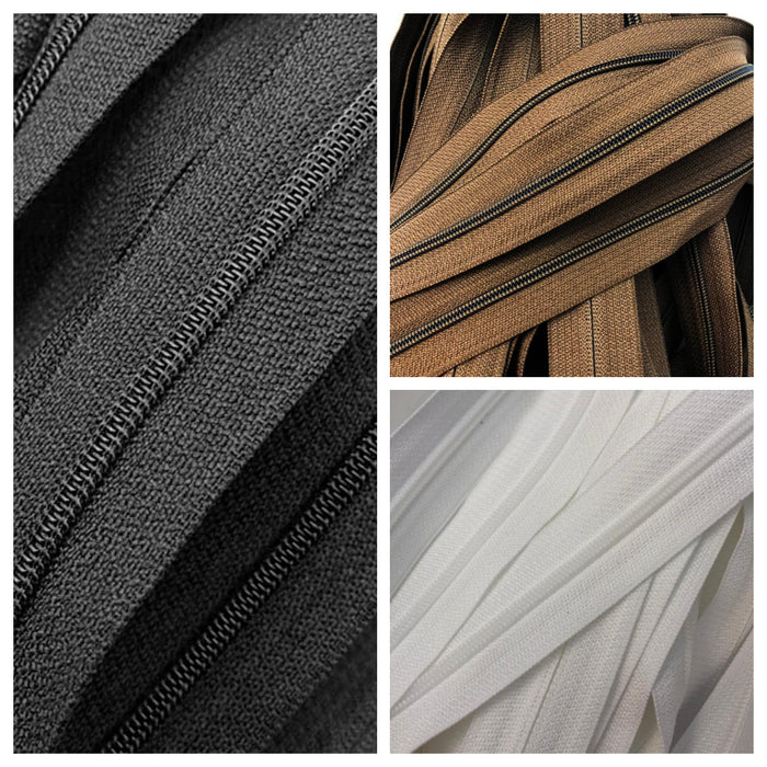 Strong Self Healing Nylon Zipper Chain for Crafts - Brown - Black - White - 20 Meters - 200 Meters