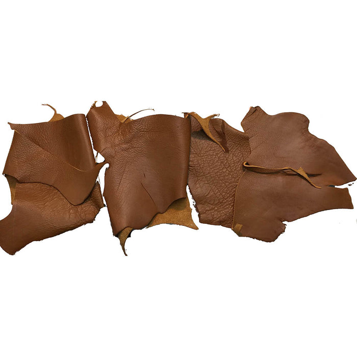 Brown Leather Pieces - 5 lb Bundle - 7 to 8 oz Cowhide Rustic Leather Pieces