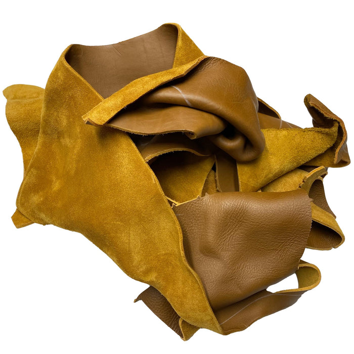 Brown Leather Pieces - 5 lb Bundle - 7 to 8 oz Cowhide Rustic Leather Pieces