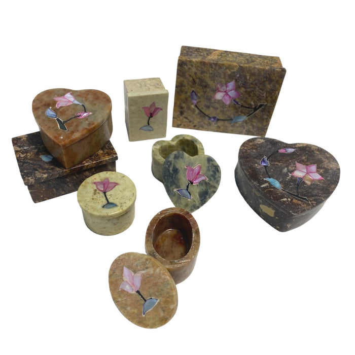 Handcrafted Stone Inlay Jewelry Boxes with Flower Design