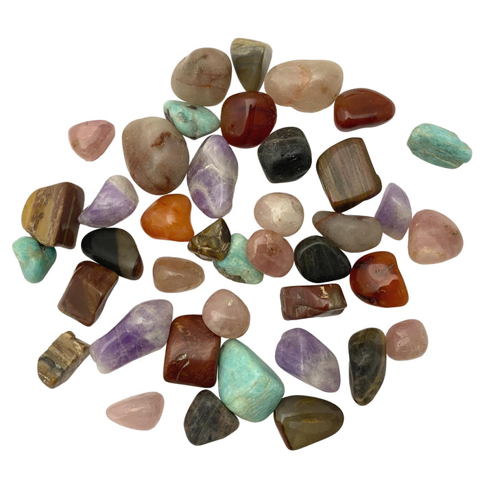 Assorted Tumblestone - Mixed Polished Stones - Leather Pouch with Tumbled Stones