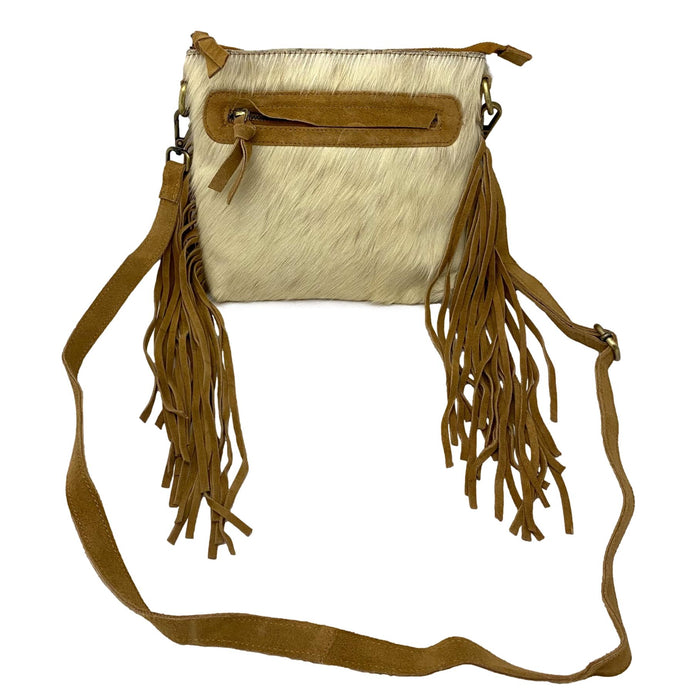 Hair on Hide Fringe Crossbody Purse - Leather Zipper Bag