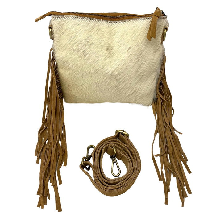 Hair on Hide Fringe Crossbody Purse - Leather Zipper Bag