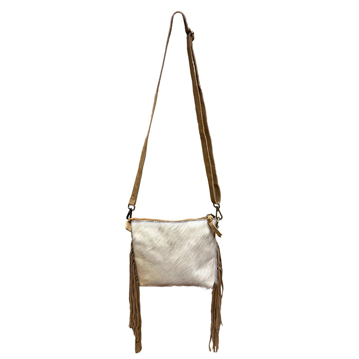 Hair on Hide Fringe Crossbody Purse - Leather Zipper Bag