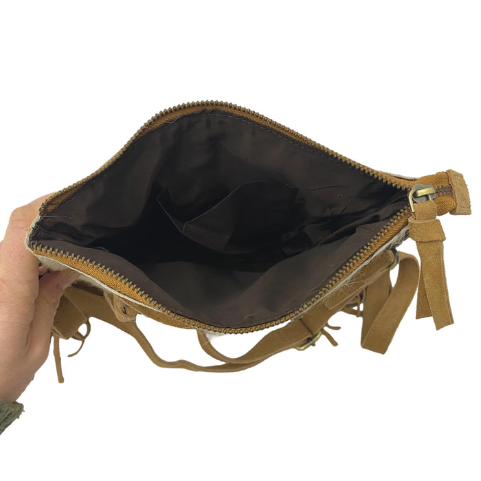 Hair on Hide Fringe Crossbody Purse - Leather Zipper Bag