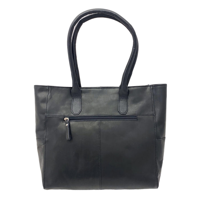 Leather Tote with Tassels - Black - Tan
