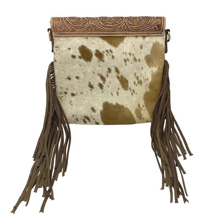 Phoenix Purse with Fringe Accent - Tooled Leather and Hair on Cowhide Bag