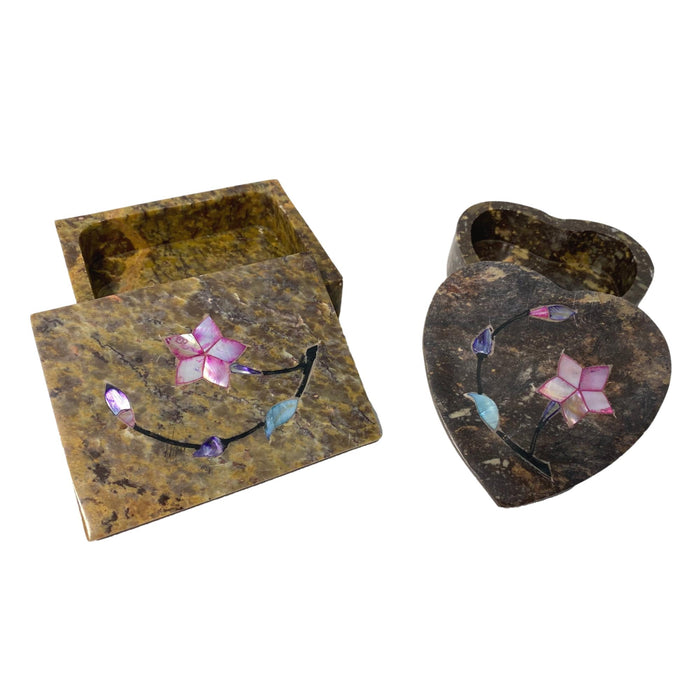 Handcrafted Stone Inlay Jewelry Boxes with Flower Design