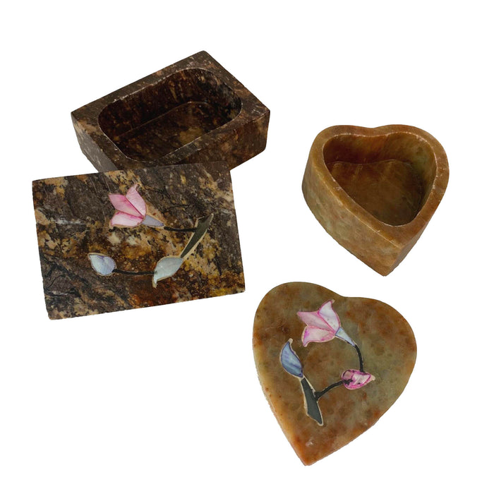 Handcrafted Stone Inlay Jewelry Boxes with Flower Design