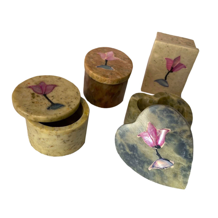 Handcrafted Stone Inlay Jewelry Boxes with Flower Design