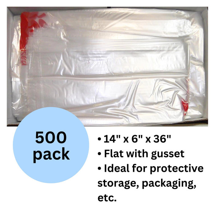 Poly Plastic Bags, 14" x 6" x 36" - 500 bags