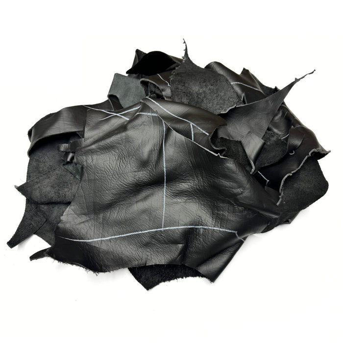 Large Black Leather Pieces - 4-5 oz Black Leather Scraps