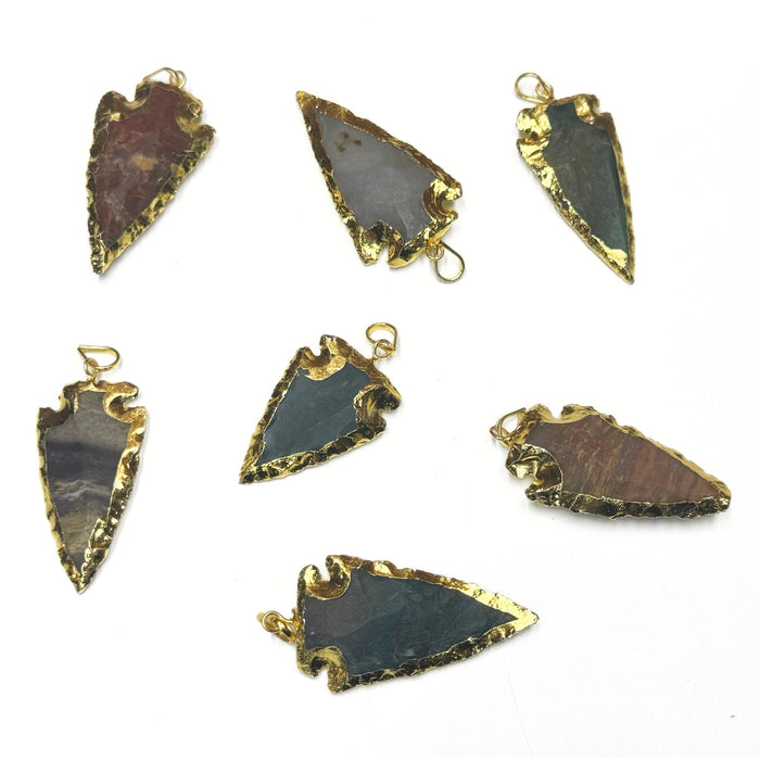 Gold Plated Agate Arrowhead Pendants - Pack of 6
