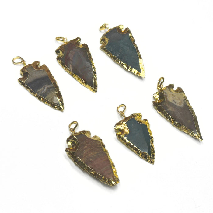 Gold Plated Agate Arrowhead Pendants - Pack of 6