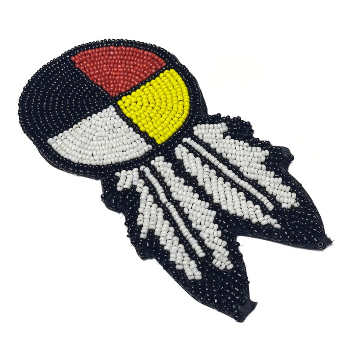 Rosette With Feather Beaded Native American Style Accent - Seed Bead Patch