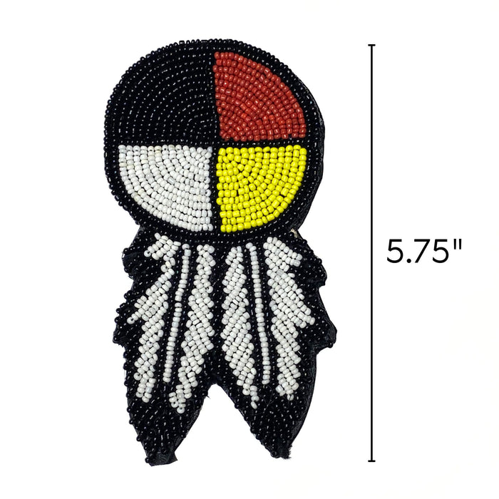 Rosette With Feather Beaded Native American Style Accent - Seed Bead Patch