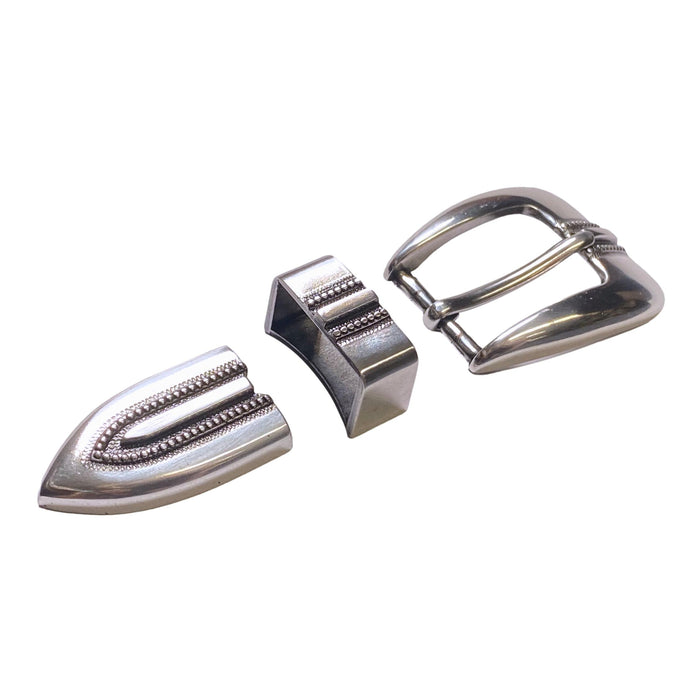 Three Piece Sterling Silver Plated Belt Buckle Set - Fits 1" Belts