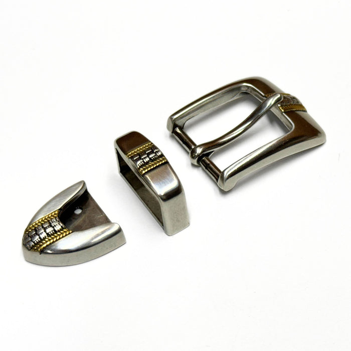 Three Piece Sterling Silver Plated Belt Buckle Set - Fits up to 1 1/8" Belts