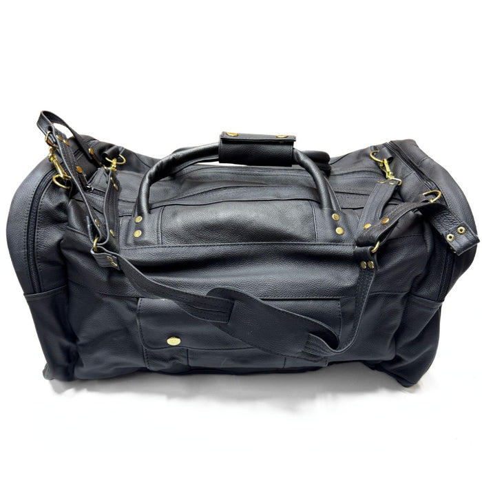 black tote travel bag zippers big Leather Duffle Bag - Zipper Travel Tote