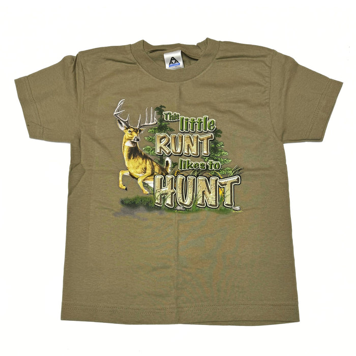 "This Little Runt Likes To Hunt" Little Hunter T-shirt - Youth S - Youth XS