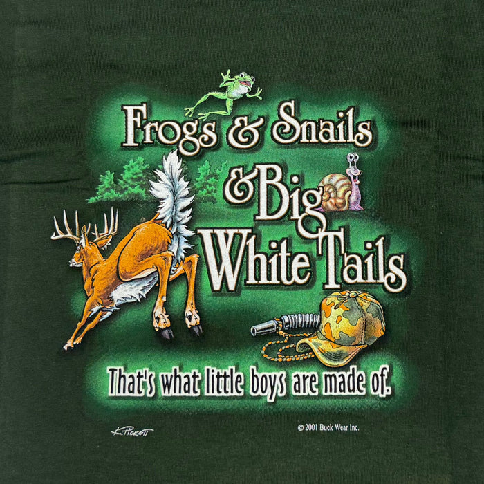 "Frogs & Snails & Big Whitetails - That's What Little Boys Are Made Of" Little Hunter Green T-shirt - Youth L