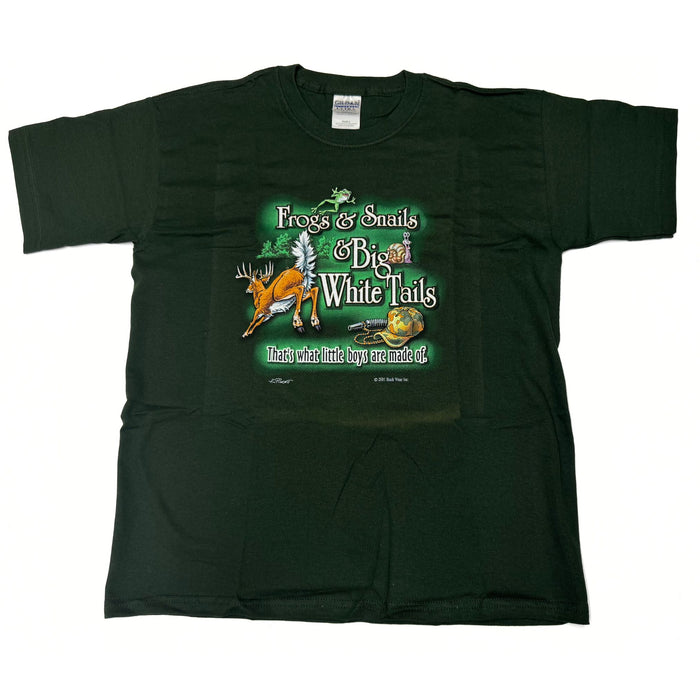 "Frogs & Snails & Big Whitetails - That's What Little Boys Are Made Of" Little Hunter Green T-shirt - Youth L