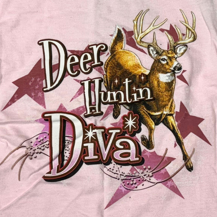 "Deer Huntin' Diva" Little Hunter Girls Pink & Camo Long Sleeve T-shirt - Youth L - Youth S -Youth XS