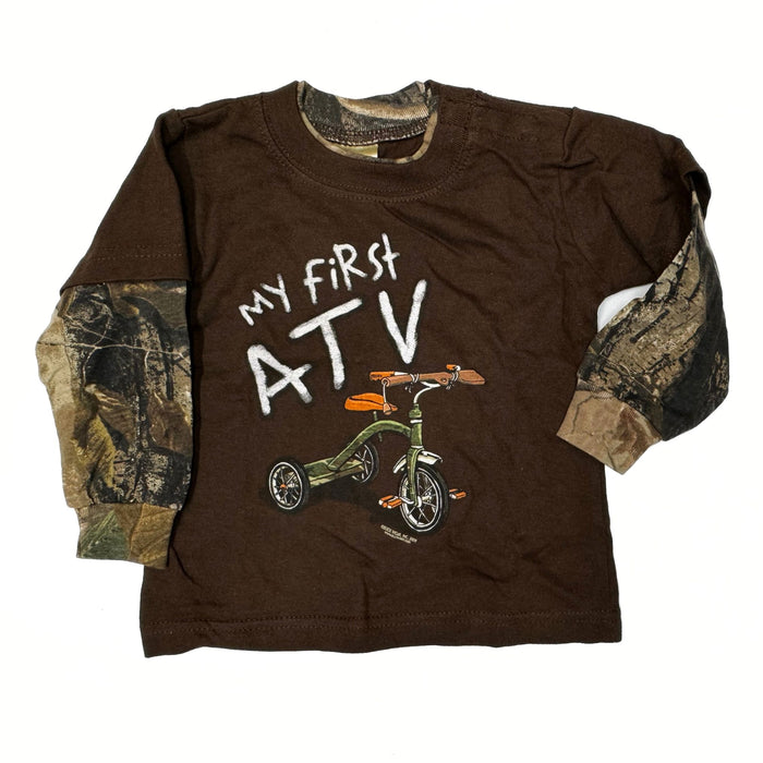 "My First ATV" Little Hunter Brown & Camo Long Sleeve Tshirt - 12 Months - 18 Months