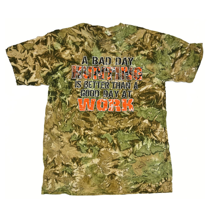 "A Bad Day Hunting Is Better Than A Good Day At Work" Camo Tshirt - Adult M, Adult L