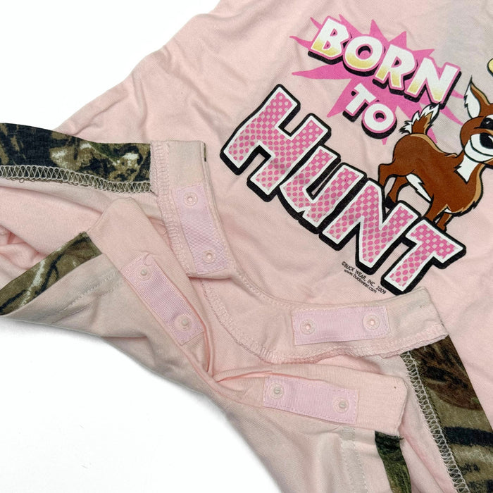 "Born to Hunt" Little Hunter Camo & Pink One Piece Short Sleeve Romper- 18 Months