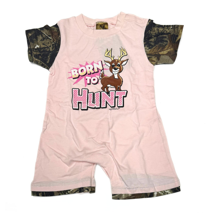 "Born to Hunt" Little Hunter Camo & Pink One Piece Short Sleeve Romper- 18 Months