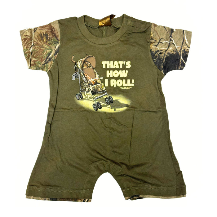 "That's How I Roll" Little Hunter Camo One Piece Short Sleeve Romper- 18 Months