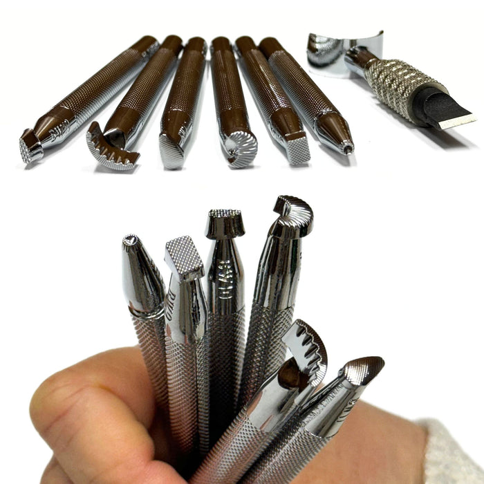 Basic Leather Craft Tooling Set - Set of 6 Carving Tools, 1 Swivel Knife, and Instructional Guide