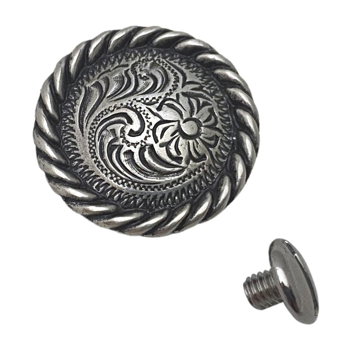 4 Pack Flower Screw Back Conchos with Braided Edge - 1"