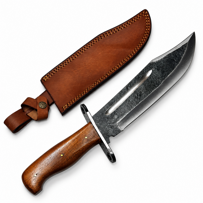 15" Forged Frontier Bowie Knife – 10" Carbon Steel Blade, Wood Handle & Leather Sheath