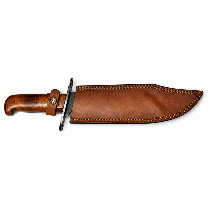 15" Forged Frontier Bowie Knife – 10" Carbon Steel Blade, Wood Handle & Leather Sheath