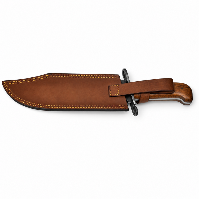 15" Forged Frontier Bowie Knife – 10" Carbon Steel Blade, Wood Handle & Leather Sheath