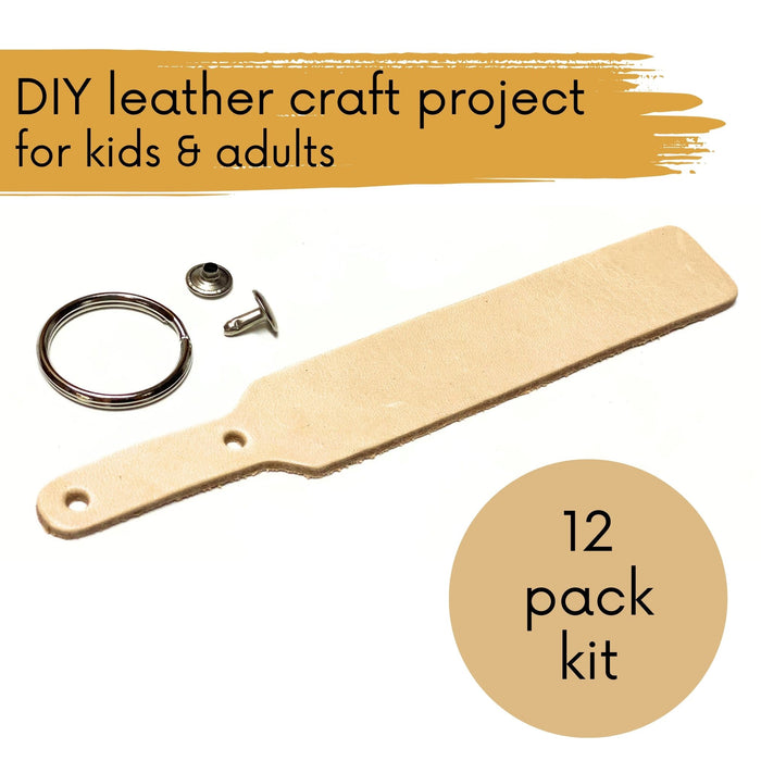12 Pack DIY Oak Leather Name Tag Kit - Make & Personalize Your Own Keychain