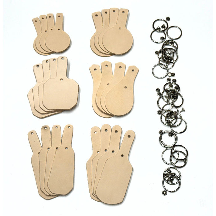 Oak Leather Key Tab Assortment Kit - 24 Piece Vegetable Leather Key Fob Craft Pack - Make Your Own Keychains