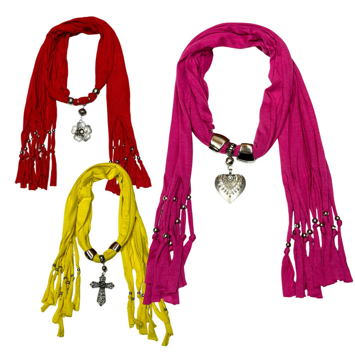 Unique Charming Fashion Scarves with Pendants - Assorted Pack of 3