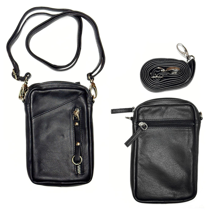 Soft Cow Napa Leather Cell Phone Bag - Small Zipper Crossbody Purse