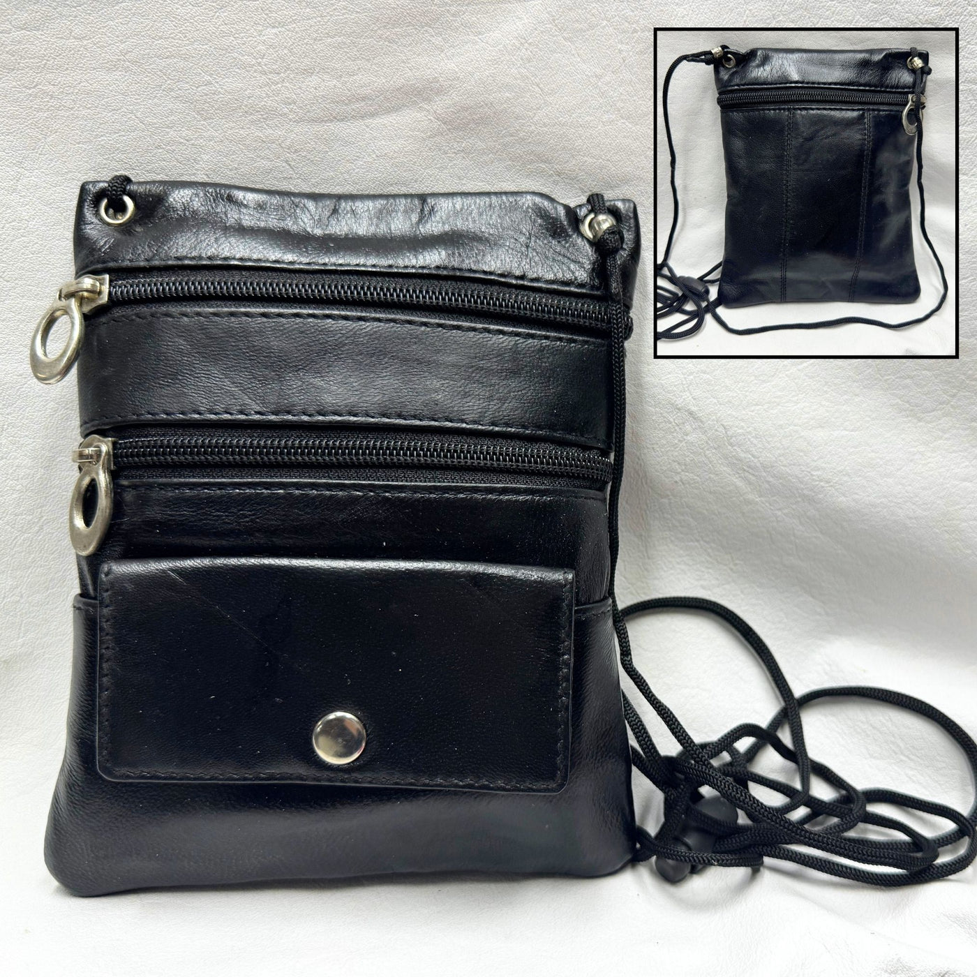 3 Zipper Leather Travel Pouch Bag Small Cross Body Purse — Leather Unlimited