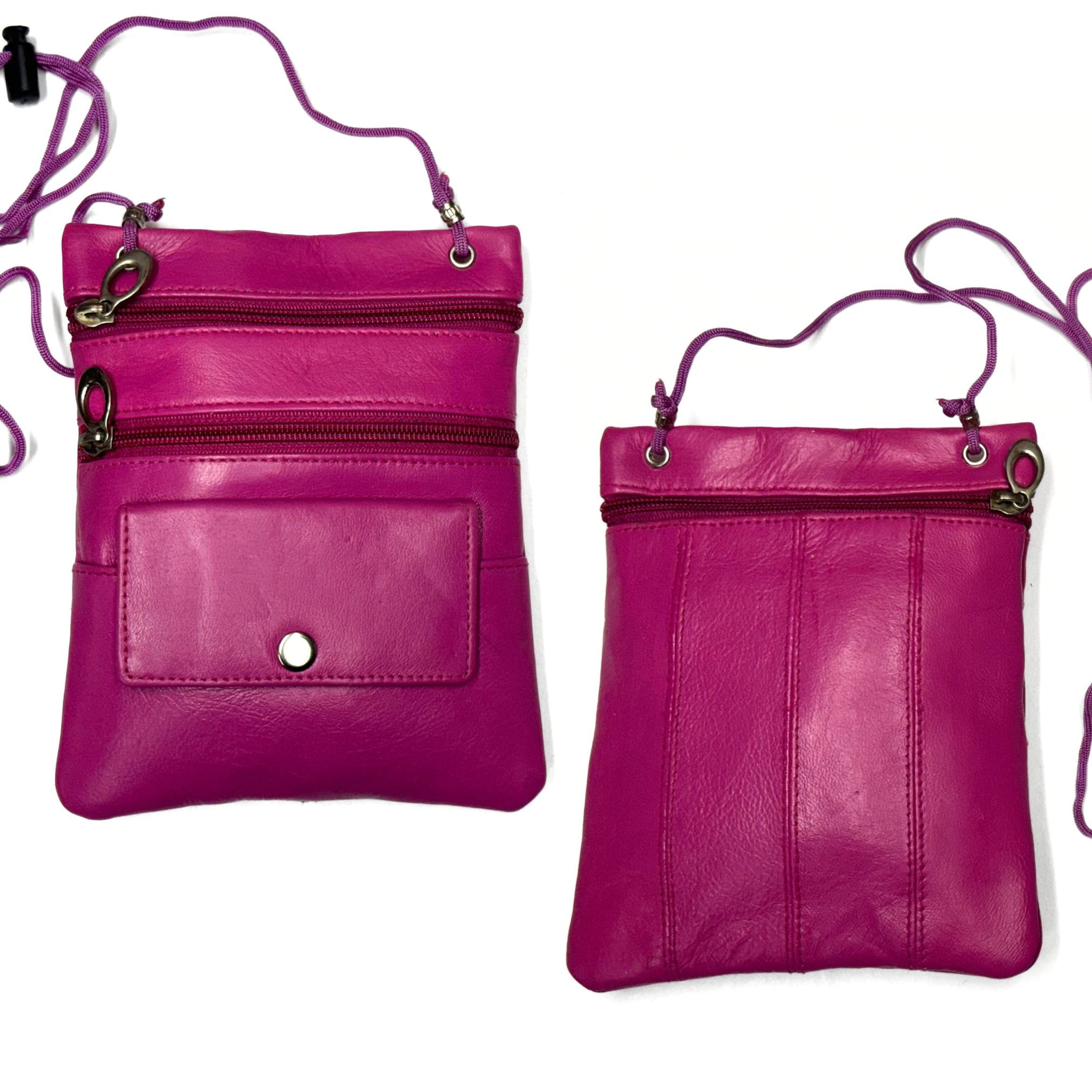 3 Zipper Leather Travel Pouch Bag Small Cross Body Purse — Leather