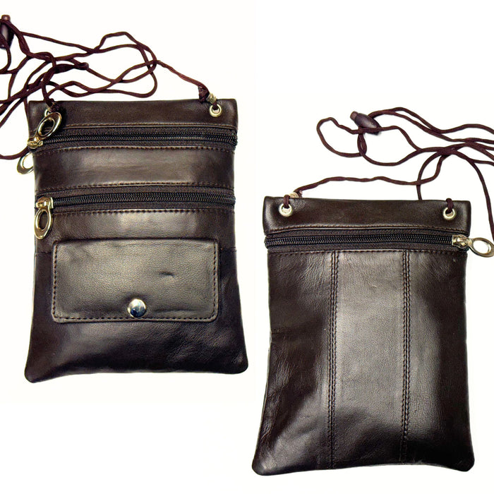 3 Zipper Leather Travel Pouch Bag - Small Cross Body Purse