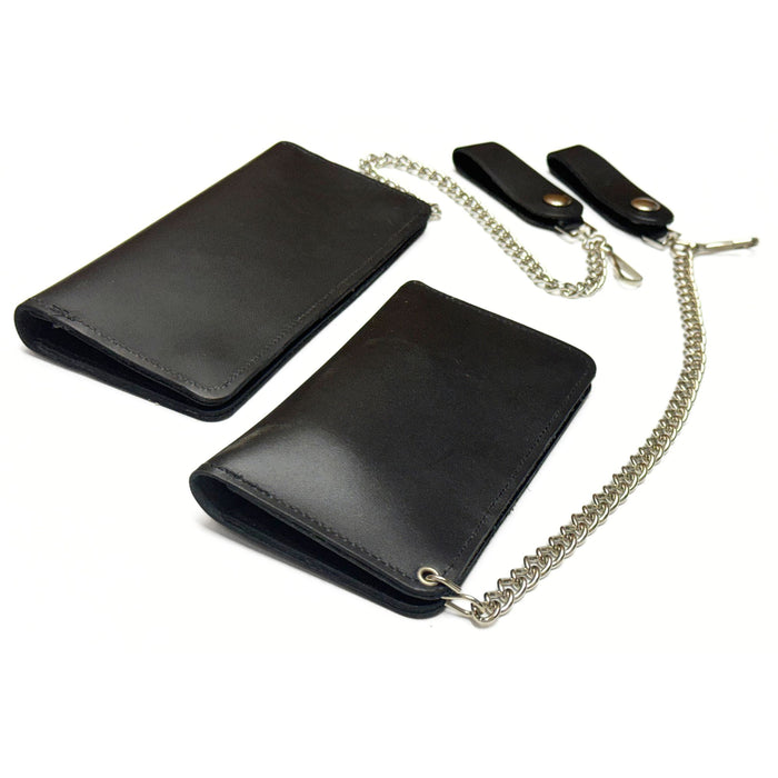 Heavy Duty Black Leather Trucker Wallet with Snaps, Zippers, Credit Card Holders and Chain