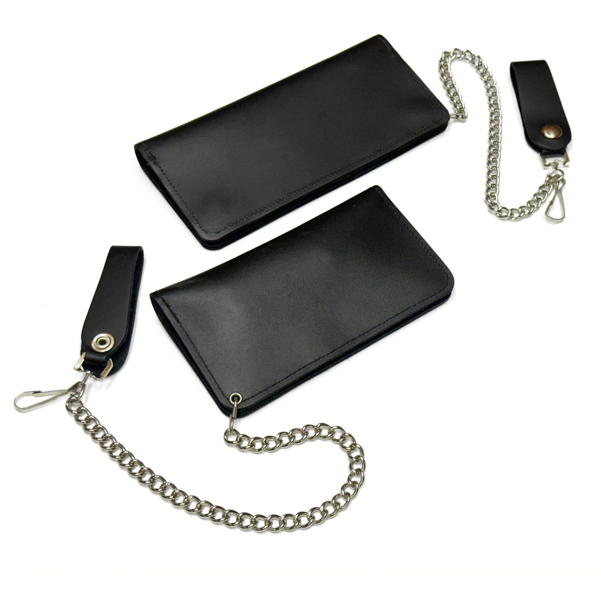 Heavy Duty Black Leather Trucker Wallet with Snaps, Zippers