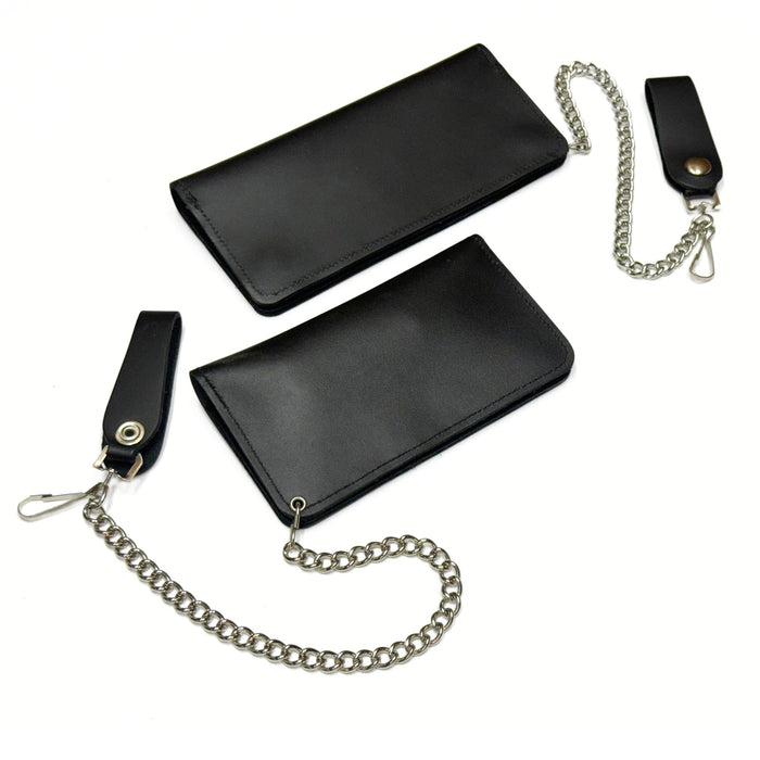 Heavy Duty Black Leather Trucker Wallet with Snaps, Zippers, Credit Card Holders and Chain