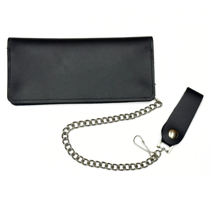 Heavy Duty Black Leather Trucker Wallet with Snaps, Zippers, Credit Card Holders and Chain